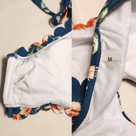 Cupshe Floral Halter Bikini Swimsuit Teal High Waist Medium - Picture 5 of 9